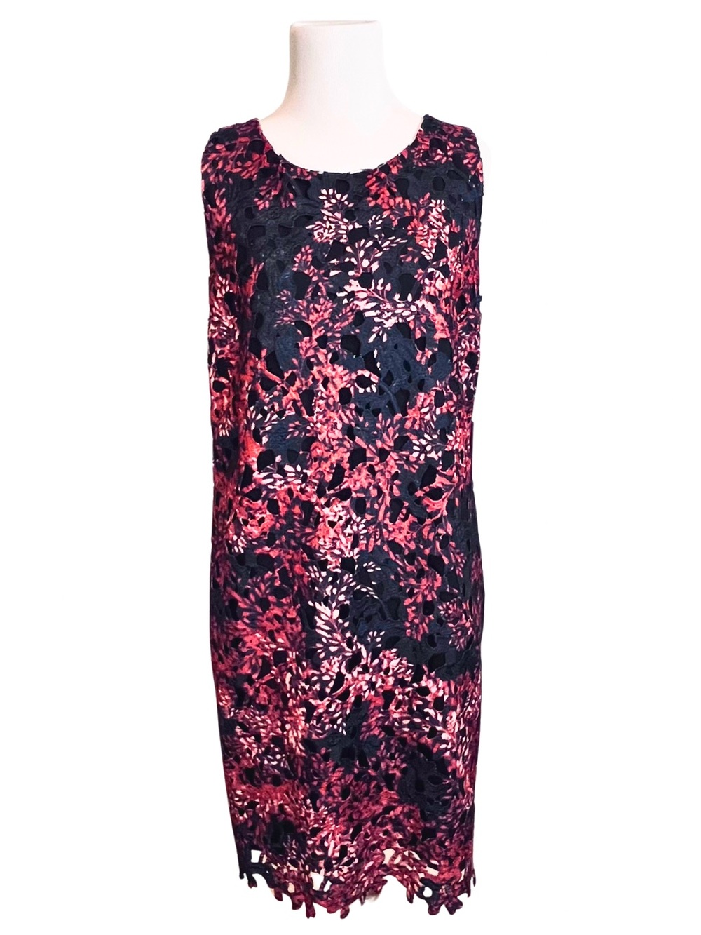 Black Moody Floral Romance Eyelet Lace Knee Midi Dress with Pink & Red NWT Sz 12